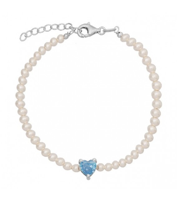 PULSERA PERLAS CON CZ CORAZON CENTRO - PU5434R/18