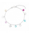 PULSERA CON 4 TREBOLES+5 CIRCONITAS MULTICOLOR COLGANDO RODIO - PU4878R