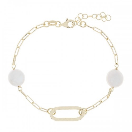 PULSERA 2 PERLA PLANA + OVAL CENTRO - PU5498CH