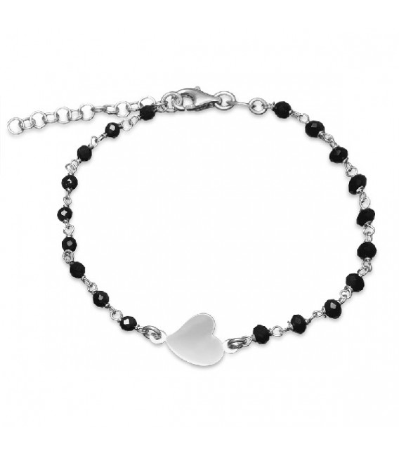 PULSERA CORAZON CENTRO PIEDRAS NEGRAS - PU4470