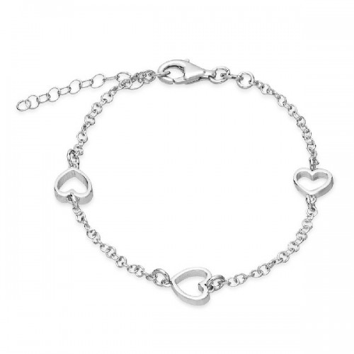 PULSERA 3 CORAZONES CALADOS EN LINEA,RODIO - PU4499R