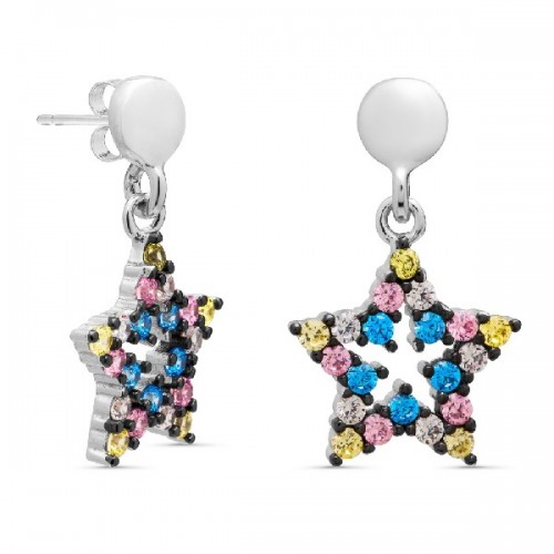 PENDIETE ESTRELLA MULTICOLOR CIRCONITA CIRCULO PRESION - PE5597/24