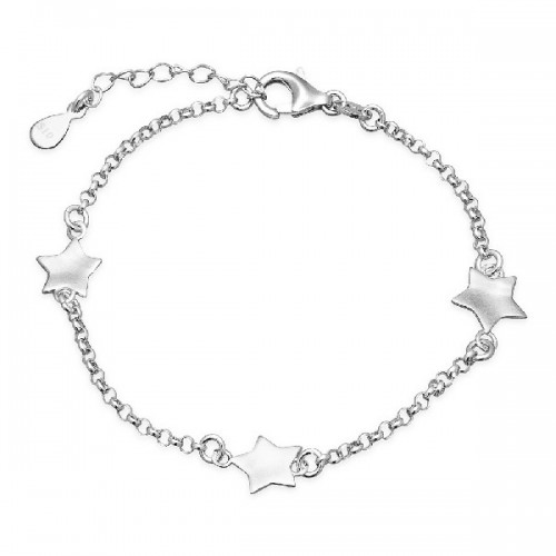 PULSERA 3 ESTRELLAS EN LINEA CON CADENA ROLO RODIO - PU4292R