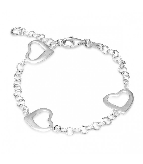 PULSERA CON 3 CORAZONES SILUETA EN LINEA RODIO - PU4452R