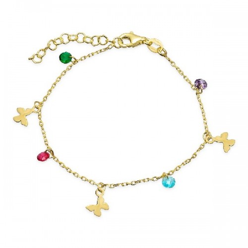 PULSERA CON 3 MARIPOSAS + 4 CIRCONITAS MULTI COLGANDO DORADO - PU4836CH