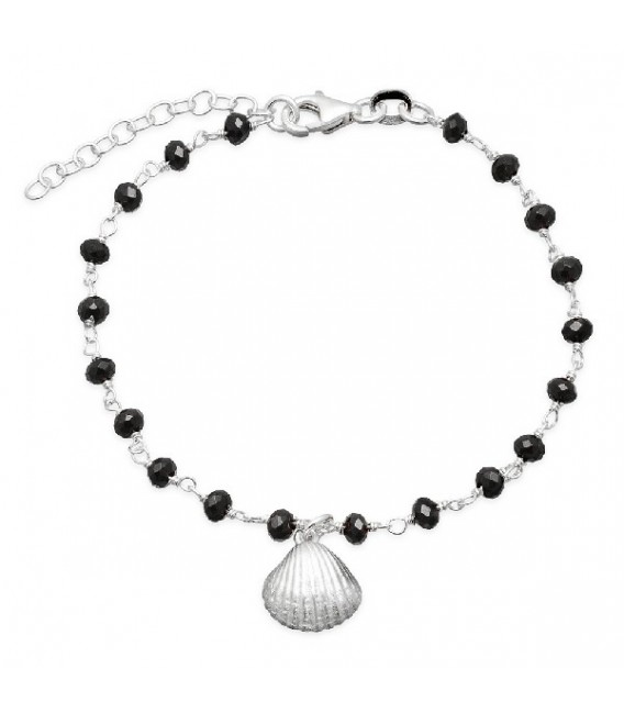 PULSERA PIEDRAS NEGRAS EN LINEA+CONCHA COLGANDO - PU4859R