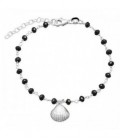 PULSERA PIEDRAS NEGRAS EN LINEA+CONCHA COLGANDO - PU4859R