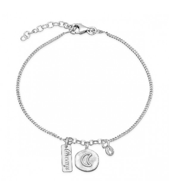 PULSERA BARBADA CIRCULO LUNA+CIRCONITA+ALWAYS, RODIO - PU4864R