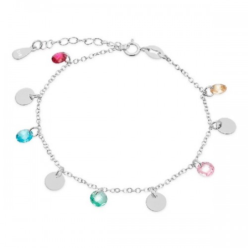 PULSERA 4 DISCOS+5 CIRCONITAS MULTICOLOR COLGANDO RODIO - PU4877R