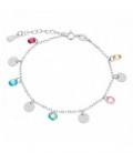 PULSERA 4 DISCOS+5 CIRCONITAS MULTICOLOR COLGANDO RODIO - PU4877R