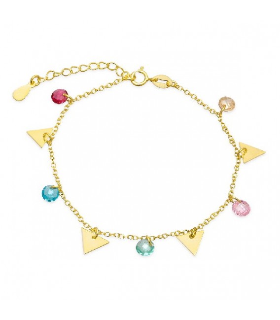 PULSERA 4 TRIANGULOS+5 CIRCONITAS MULTICOLOR COLGANDO DORADO - PU4881CH