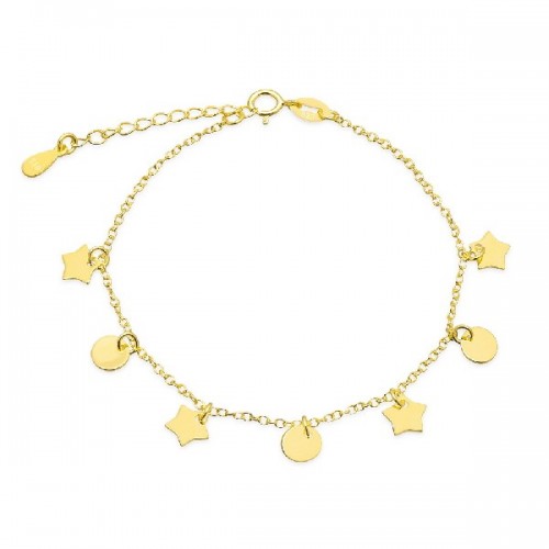 PULSERA CON 4 ESTRELLAS+ 3 DISCOS COLGANDO DORADO - PU4883CH