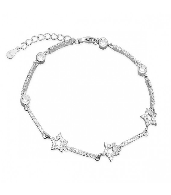 PULSERA CON 3 ESTRELLAS + BARRAS CZ + CHATON - PU4890