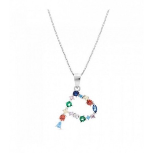 COLGANTE INICIAL CIRCONITA MULTICOLOR CON CADENA - CO2822P