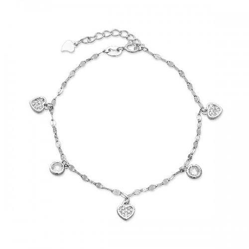 PULSERA CHATONES + CORAZONES CZ COLGANDO - PU5061R