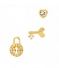 SET 3UD 1/2 PAR CANDADO+LLAVE+CORAZON CZ - PE5944CH