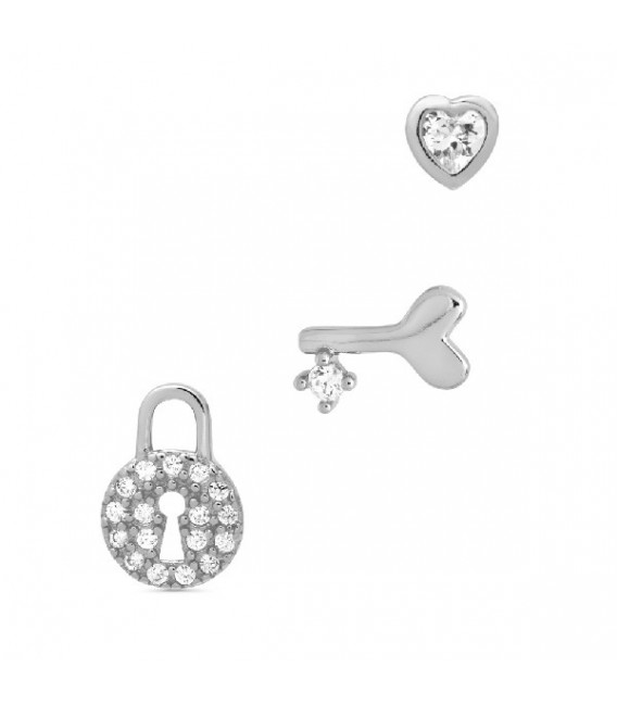 SET 3UD 1/2 PAR CANDADO+LLAVE+CORAZON CZ - PE5944R